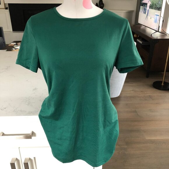 Shein Casual Short Slv Scoop Neck Ruched Sides Poly Blend Top Green Sz 6 NWOT - Picture 1 of 11